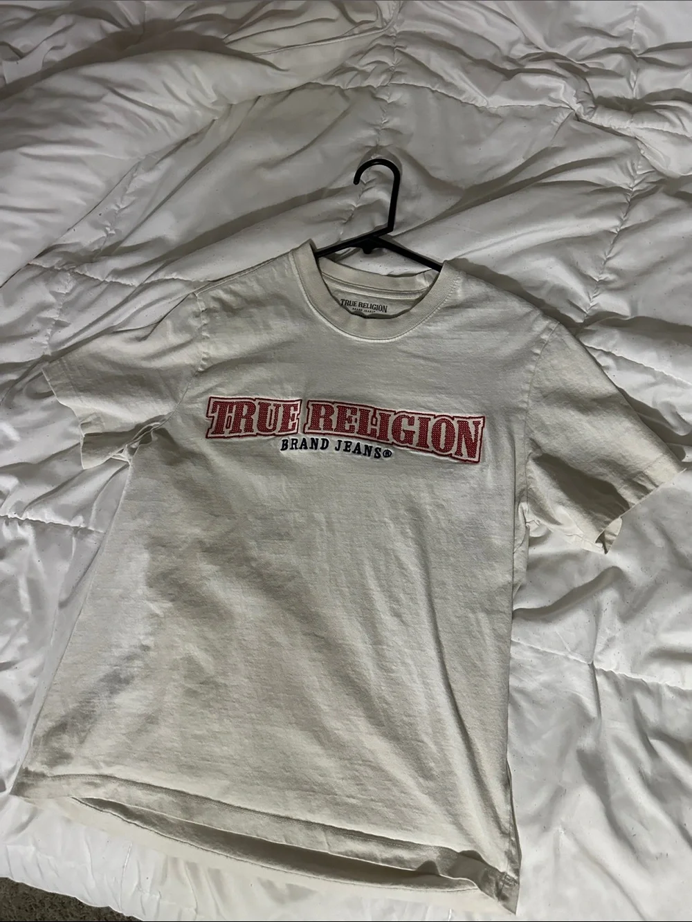 True Religion White Short Sleeve Tee with Red Logo